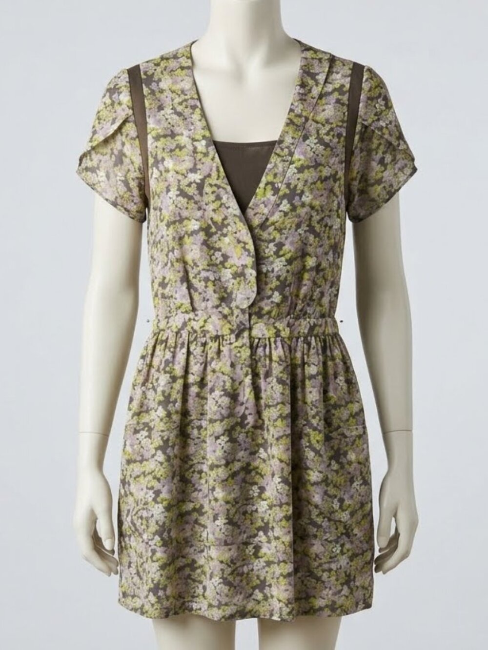 Wilfred‎ Silk Dainty Floral Tea Dress Pink/Grey/Yellow Linen Panels Size 4